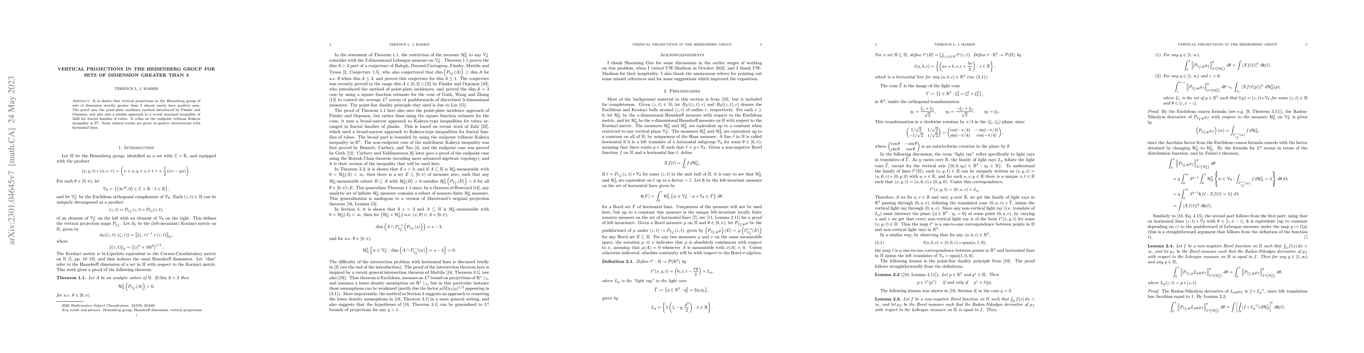 Thumbnail for Vertical projections in the Heisenberg group for sets of dimension
  greater than 3