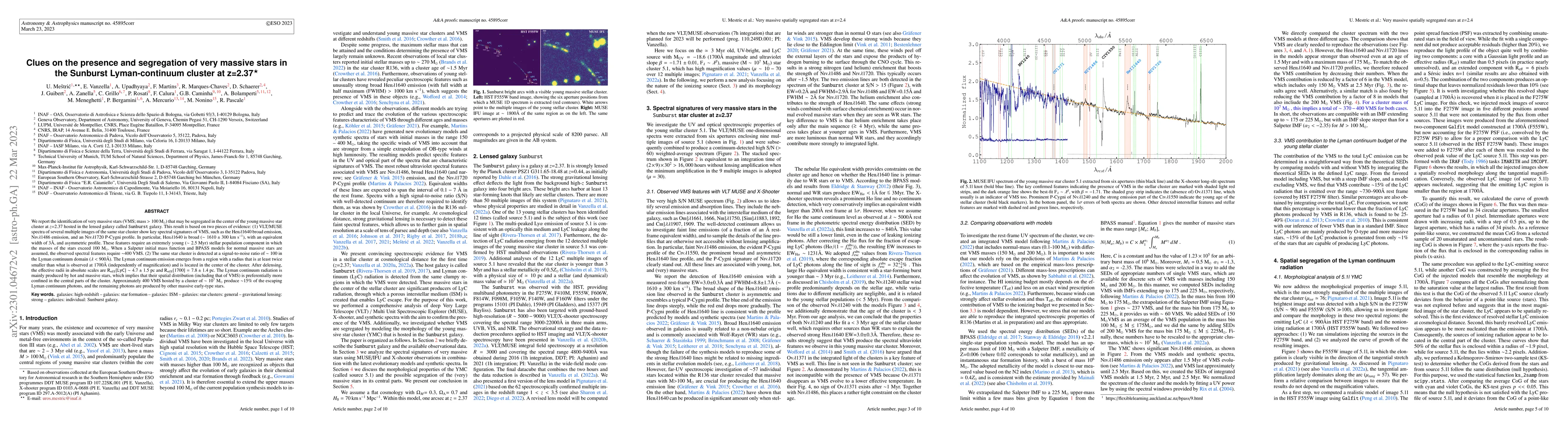 Thumbnail for Clues on the presence and segregation of very massive stars in the
  Sunburst Lyman-continuum cluster at z=2.37