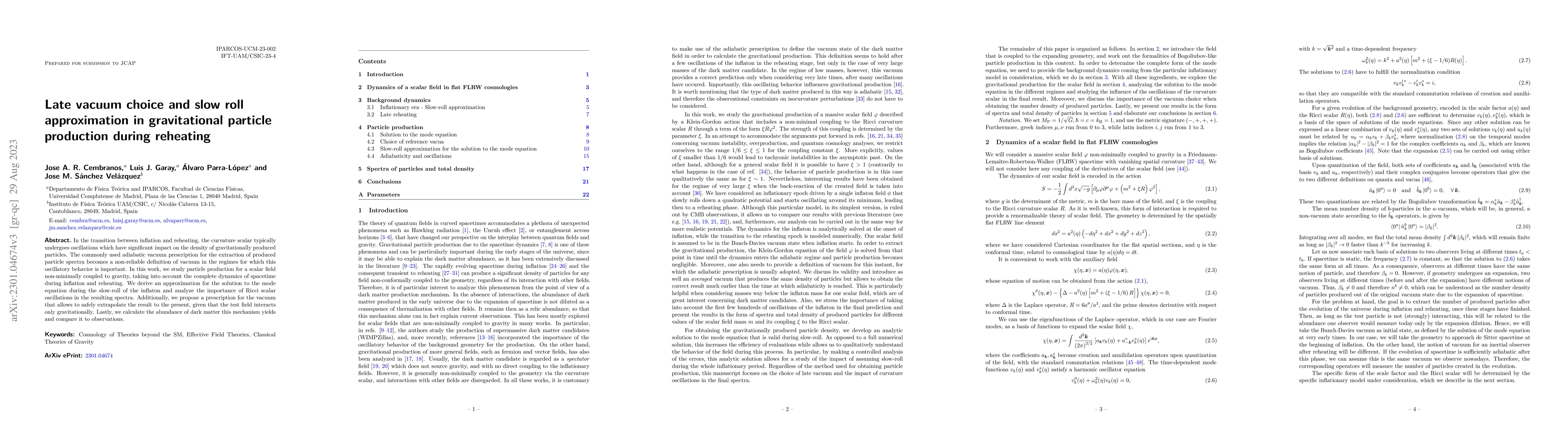 Thumbnail for Late vacuum choice and slow roll approximation in gravitational particle
  production during reheating