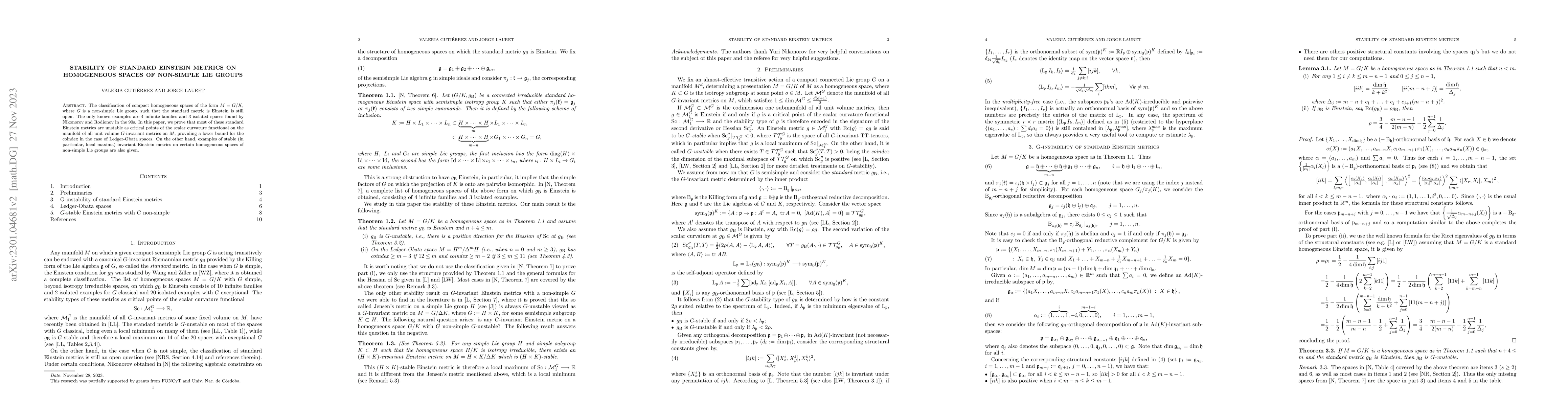 Thumbnail for Stability of standard Einstein metrics on homogeneous spaces of
  non-simple Lie groups