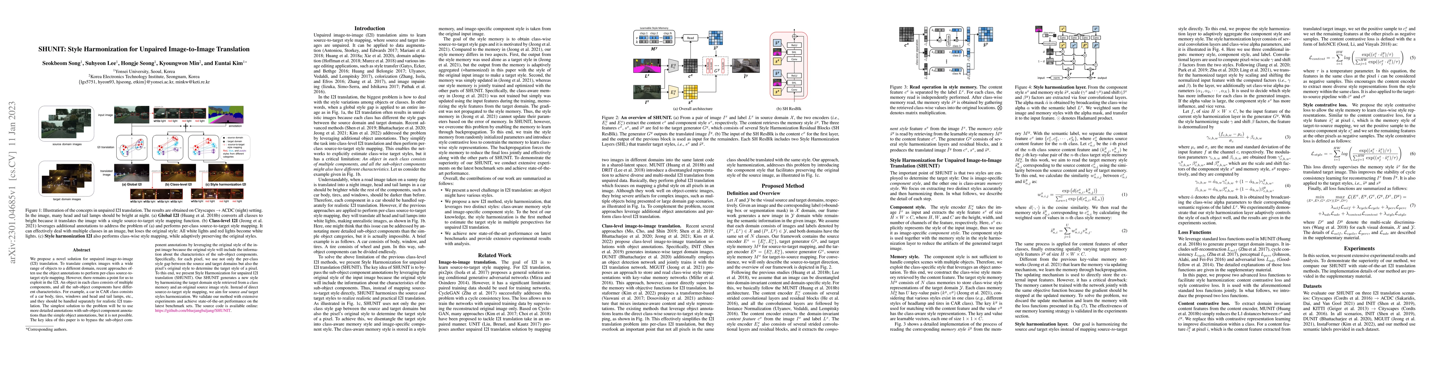 Thumbnail for SHUNIT: Style Harmonization for Unpaired Image-to-Image Translation