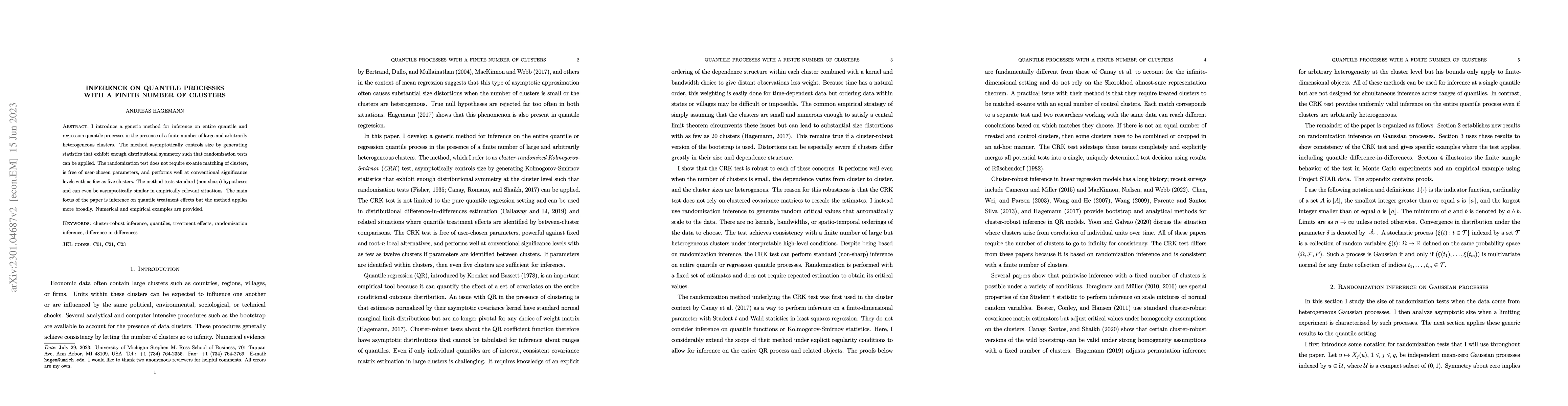 Thumbnail for Inference on quantile processes with a finite number of clusters