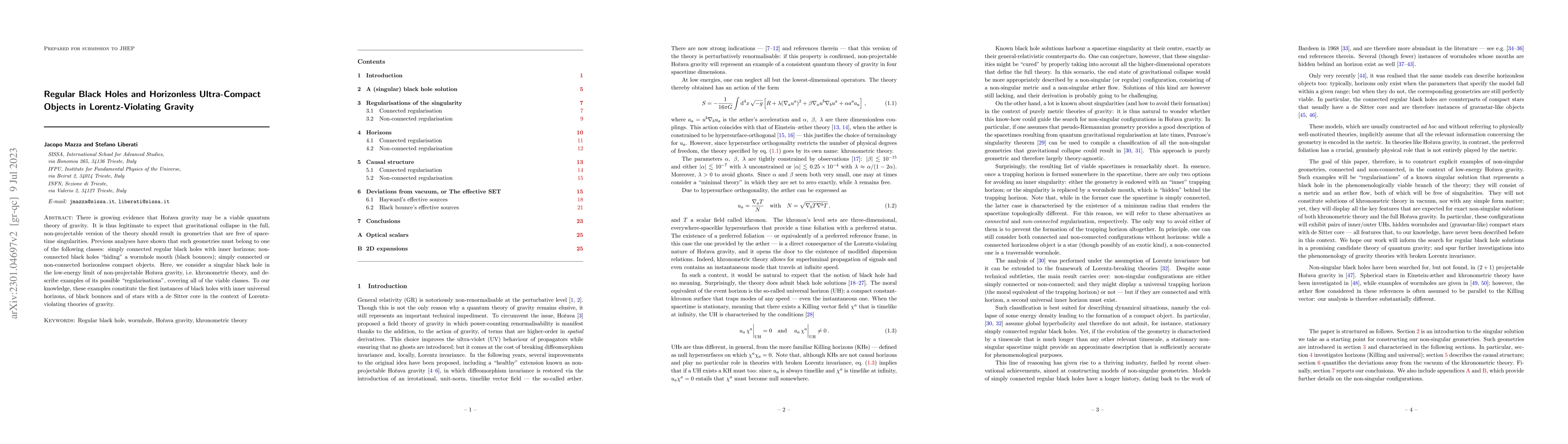 Thumbnail for Regular Black Holes and Horizonless Ultra-Compact Objects in
  Lorentz-Violating Gravity