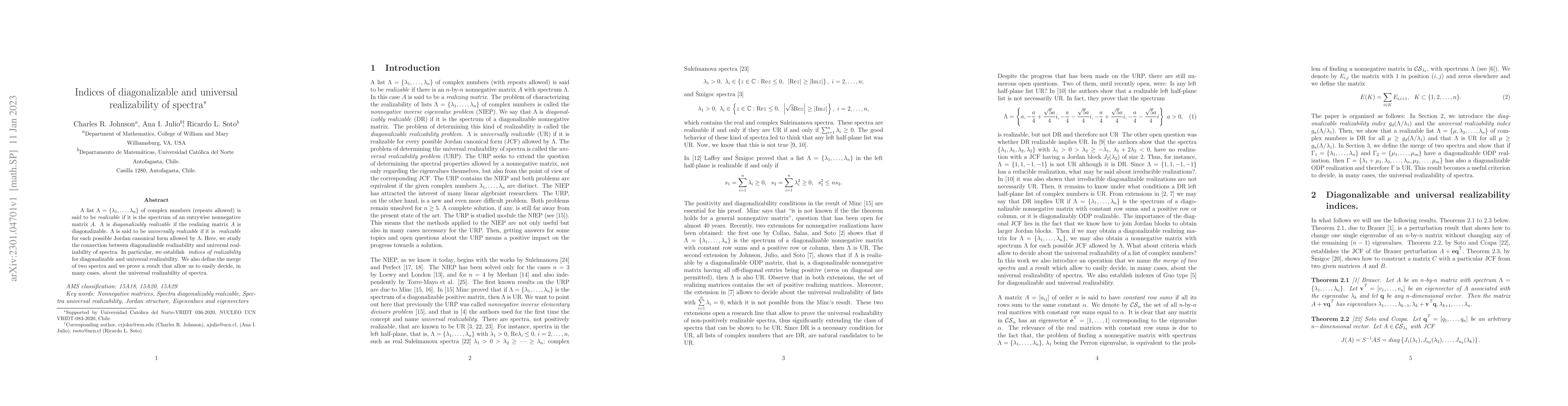 Thumbnail for Indices of diagonalizable and universal realizability of spectra