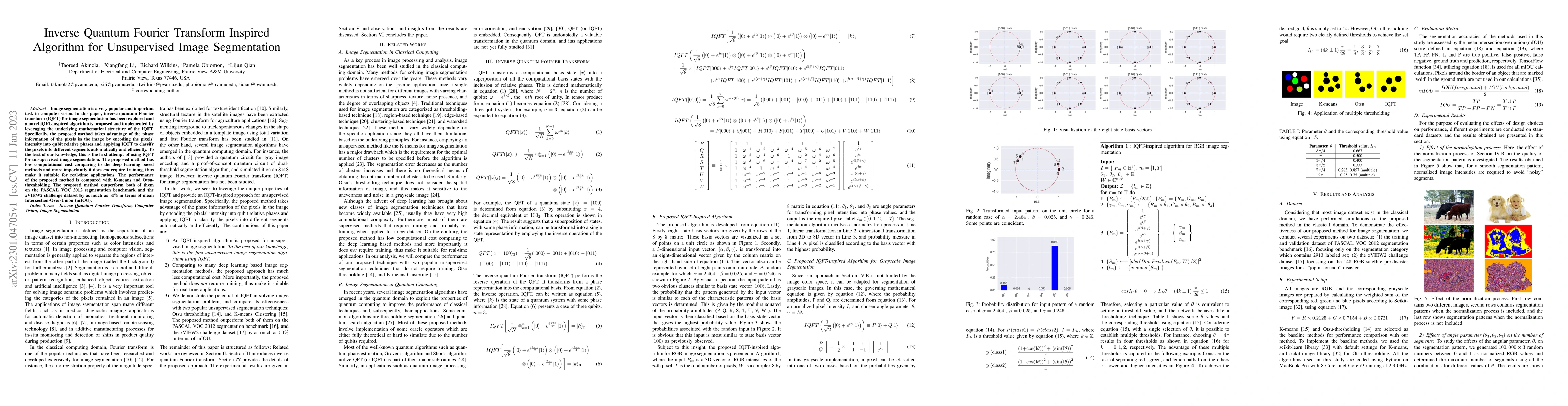 Thumbnail for Inverse Quantum Fourier Transform Inspired Algorithm for Unsupervised
  Image Segmentation