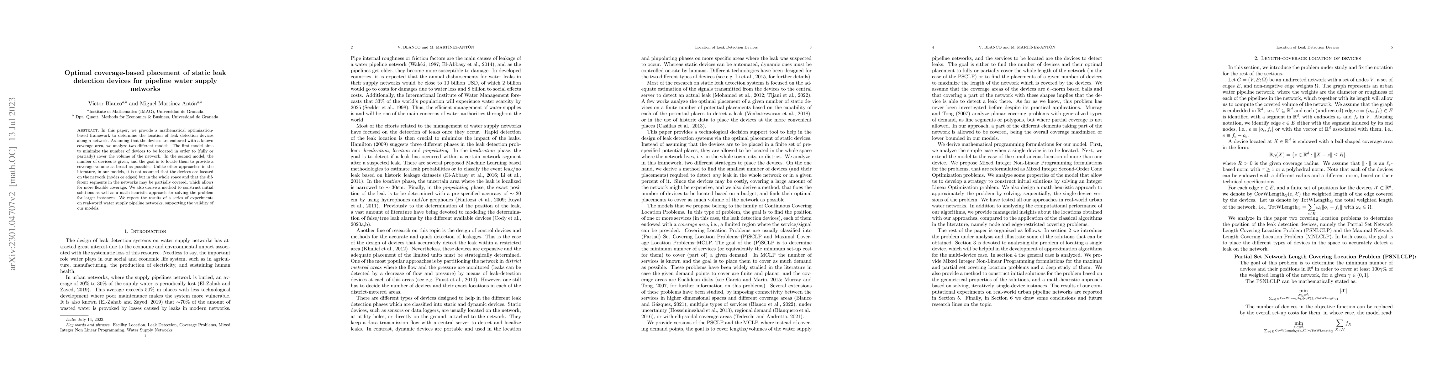 Thumbnail for Optimal coverage-based placement of static leak detection devices for
  pipeline water supply networks