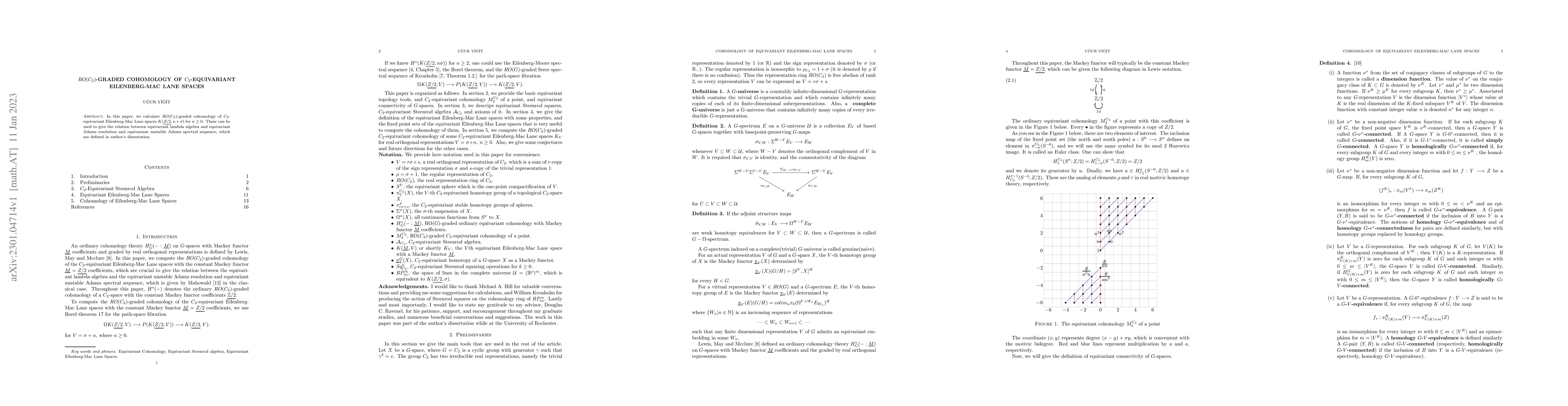 Thumbnail for $RO(C_2)$-graded Cohomology of $C_2$-equivariant Eilenberg-Mac Lane
  spaces