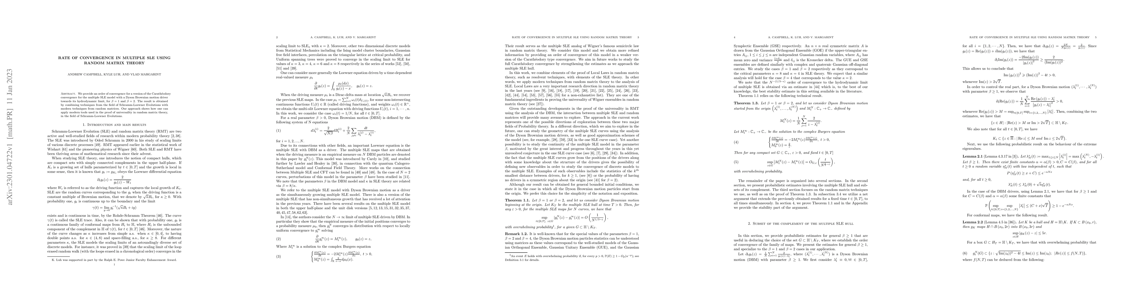 Thumbnail for Rate of Convergence in Multiple SLE using Random Matrix Theory