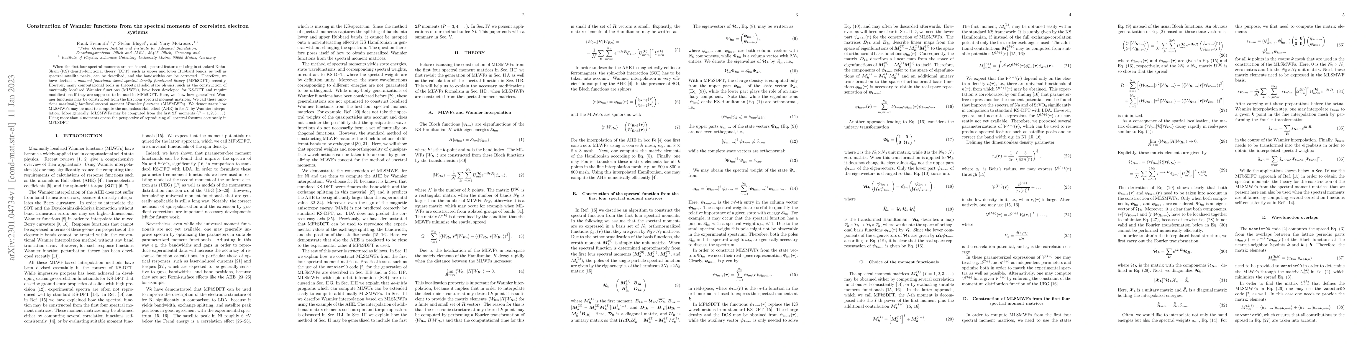 Thumbnail for Construction of Wannier functions from the spectral moments of
  correlated electron systems