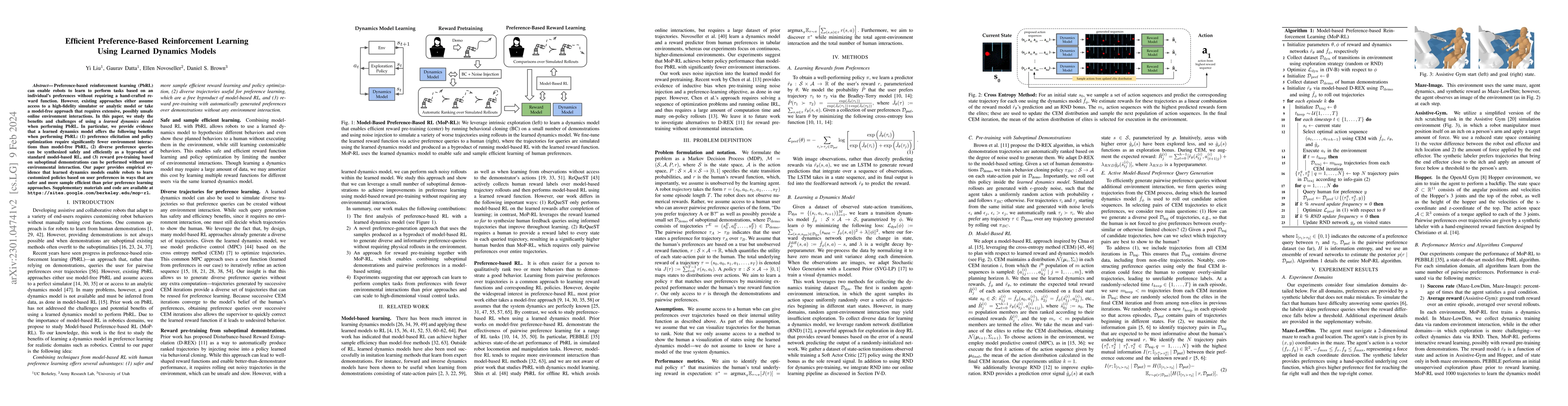 Thumbnail for Efficient Preference-Based Reinforcement Learning Using Learned Dynamics
  Models