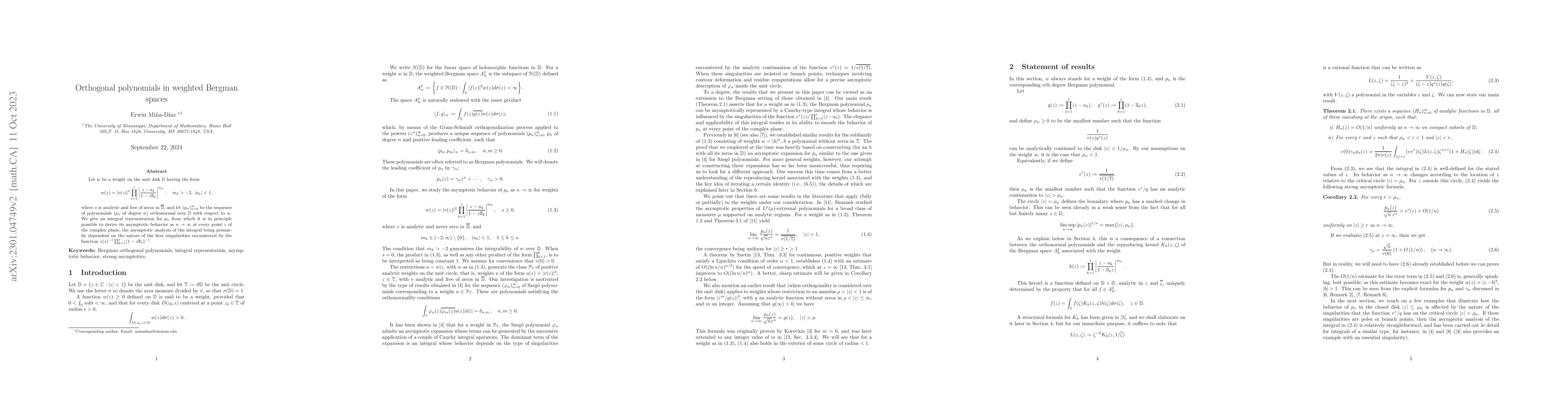 Thumbnail for Orthogonal polynomials in weighted Bergman spaces