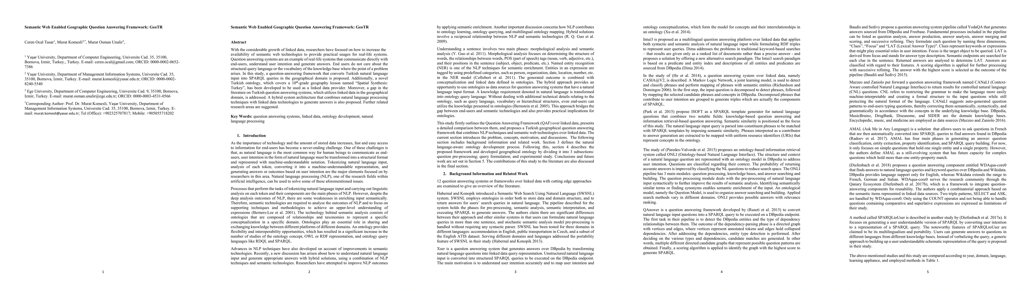 Thumbnail for Semantic Web Enabled Geographic Question Answering Framework: GeoTR