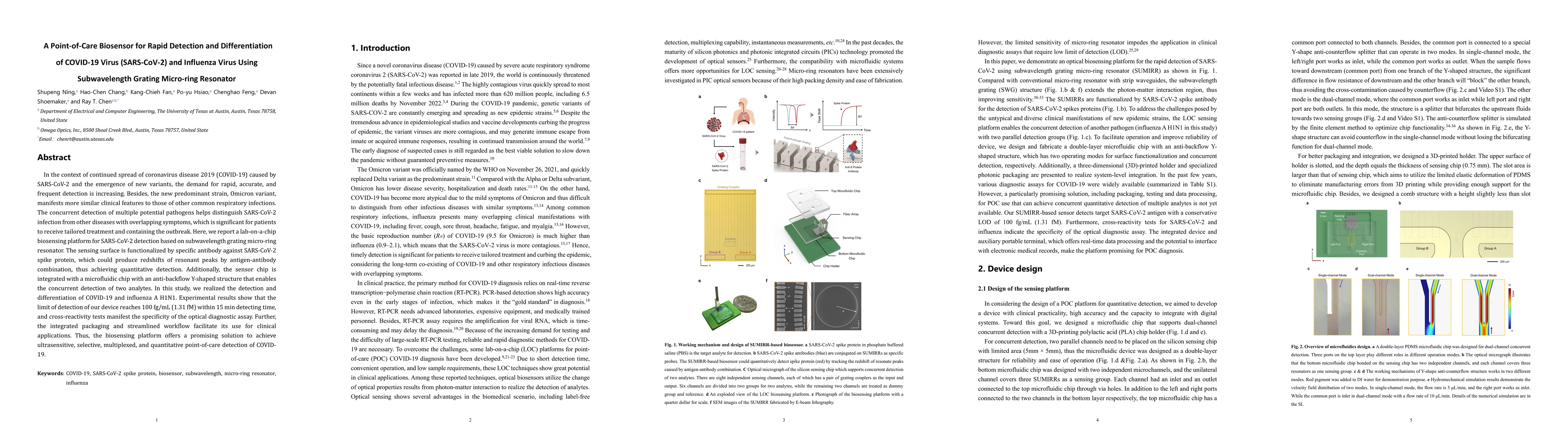 Thumbnail for A Point-of-Care Biosensor for Rapid Detection and Differentiation of
  COVID-19 Virus (SARS-CoV-2) and Influenza Virus Using Subwavelength Grating
  Micro-ring Resonator