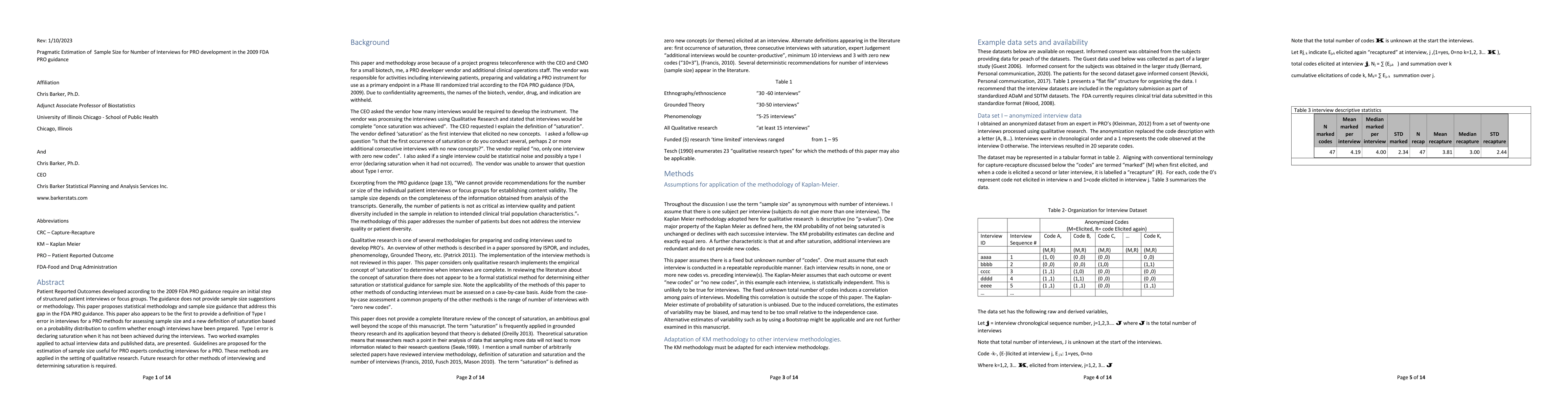 Thumbnail for Pragmatic Estimation of Sample Size for Number of Interviews for PRO
  development in the 2009 FDA PRO guidance