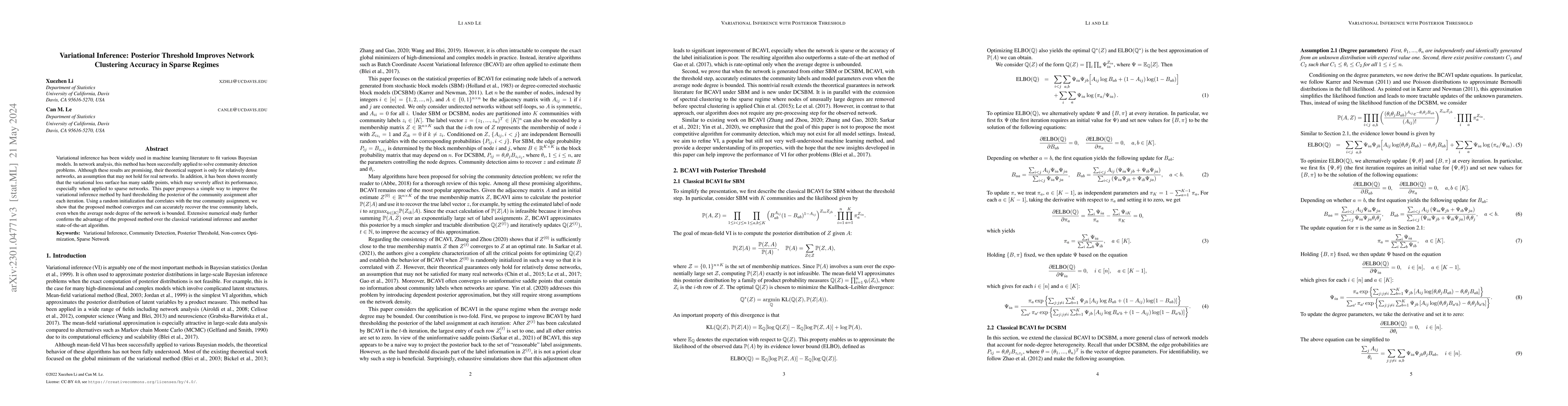 Thumbnail for Variational Inference: Posterior Threshold Improves Network Clustering
  Accuracy in Sparse Regimes