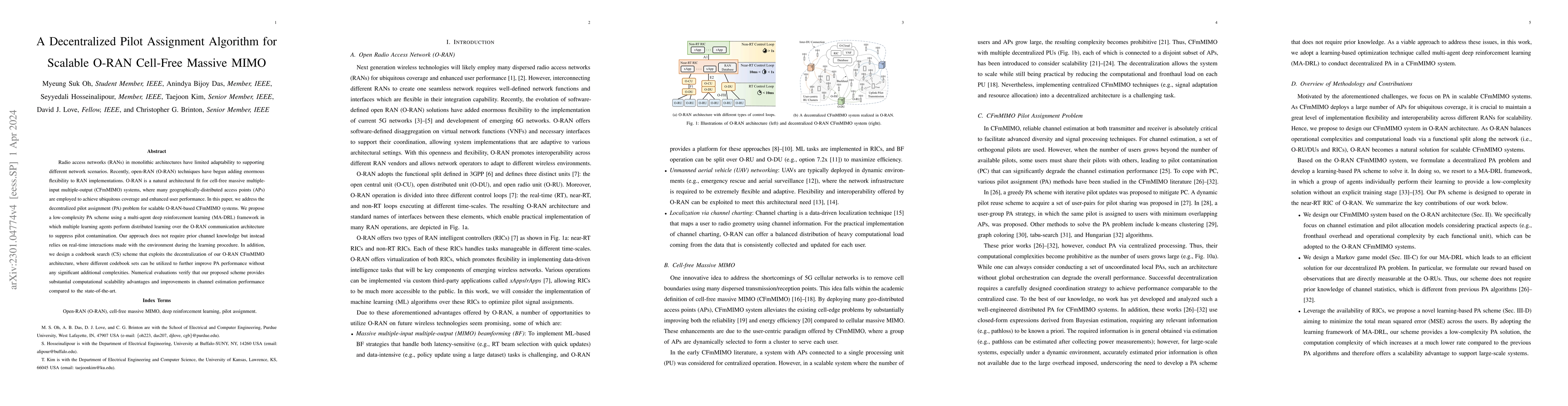 Thumbnail for A Decentralized Pilot Assignment Algorithm for Scalable O-RAN Cell-Free
  Massive MIMO