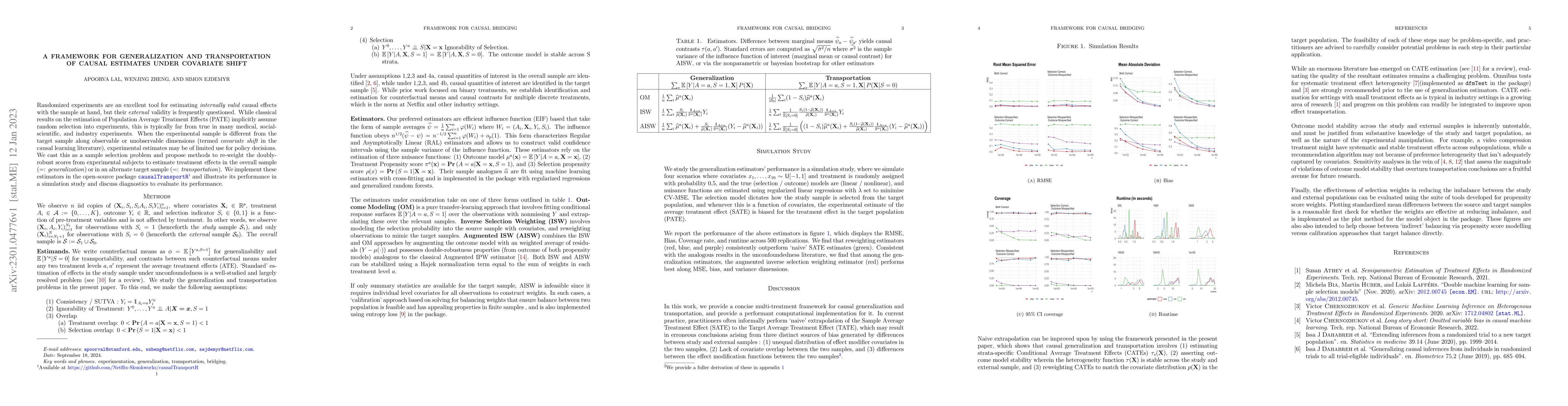 Thumbnail for A Framework for Generalization and Transportation of Causal Estimates
  Under Covariate Shift