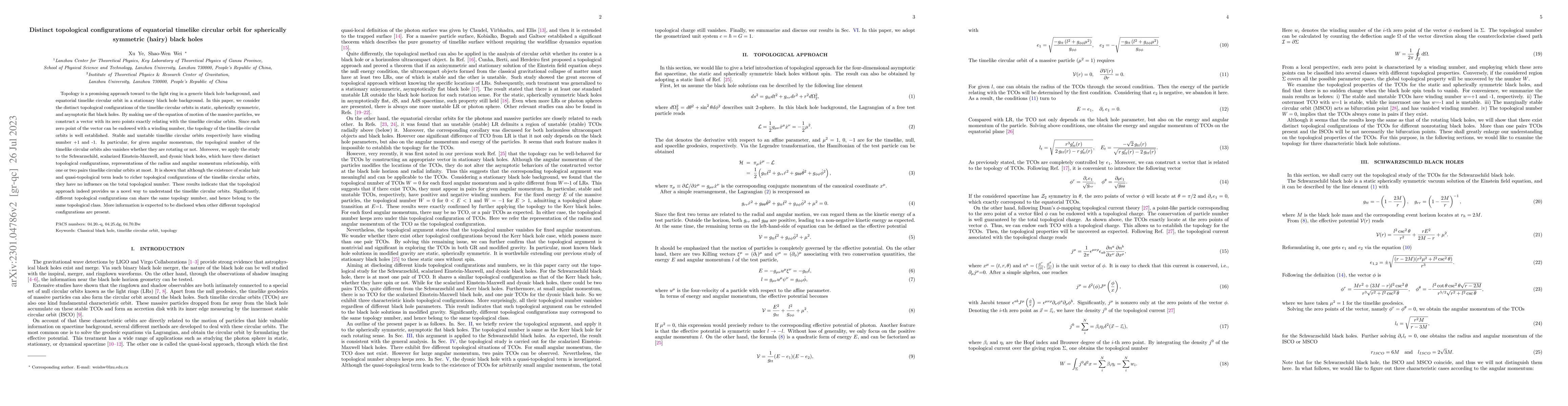 Thumbnail for Distinct topological configurations of equatorial timelike circular
  orbit for spherically symmetric (hairy) black holes