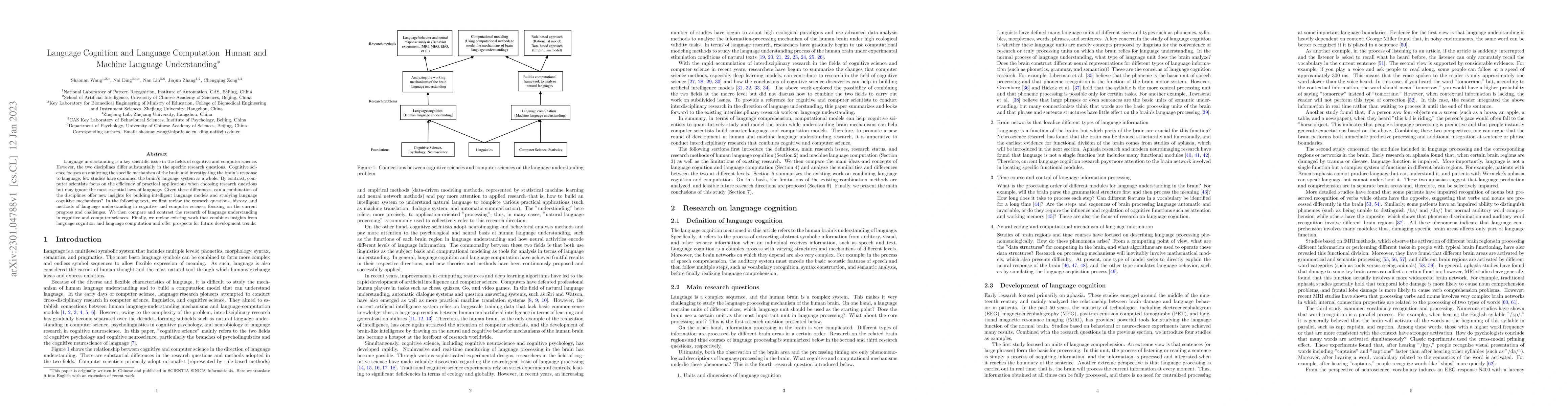 Thumbnail for Language Cognition and Language Computation -- Human and Machine
  Language Understanding