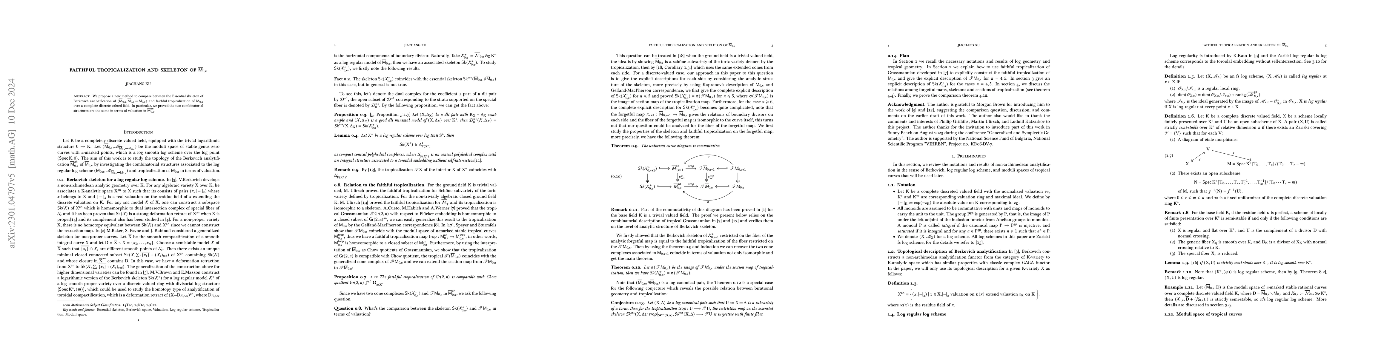 Thumbnail for Faithful tropicalization and Skeleton of $\overline{M}_{0,n}$