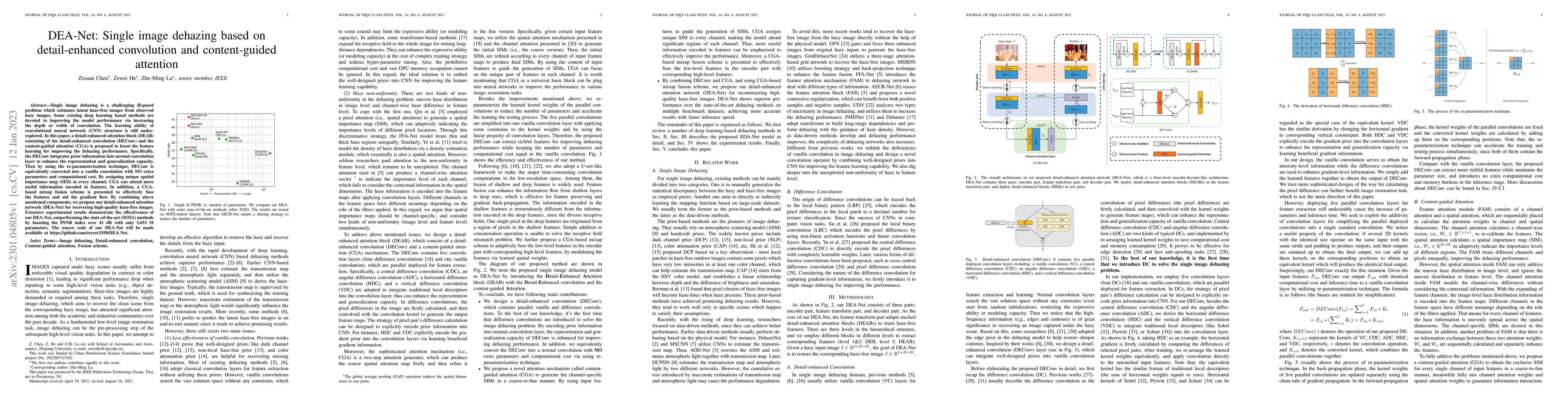 Thumbnail for DEA-Net: Single image dehazing based on detail-enhanced convolution and
  content-guided attention