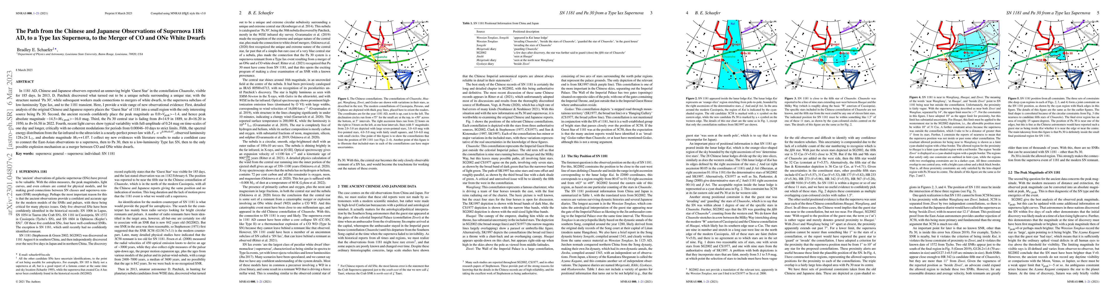 Thumbnail for The Path from the Chinese and Japanese Observations of Supernova 1181
  AD, to a Type Iax Supernova, to the Merger of CO and ONe White Dwarfs