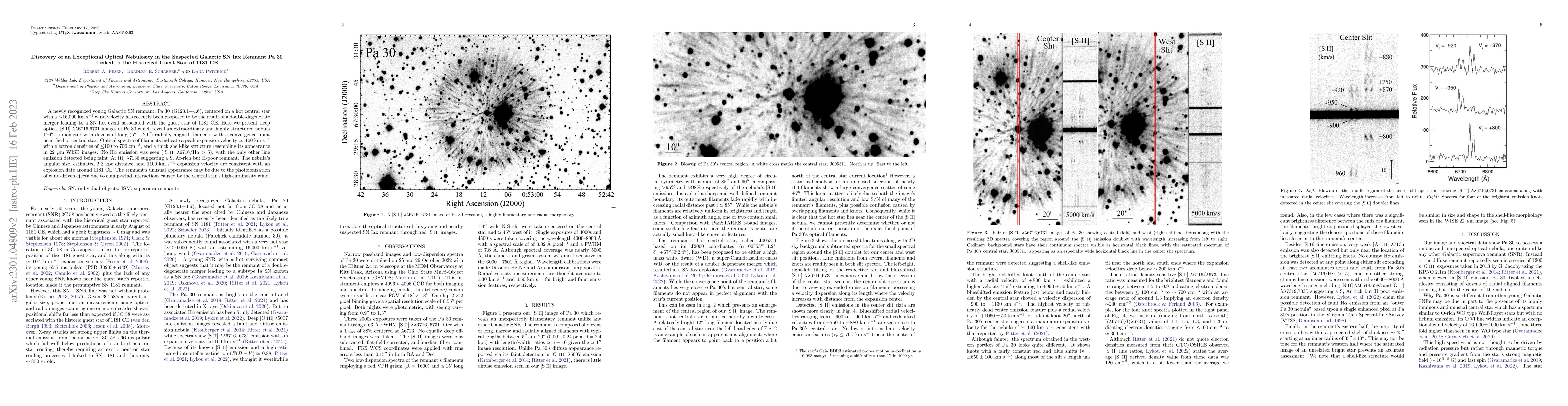 Thumbnail for Discovery of an Exceptional Optical Nebulosity in the Suspected Galactic
  SN Iax Remnant Pa 30 Linked to the Historical Guest Star of 1181 CE