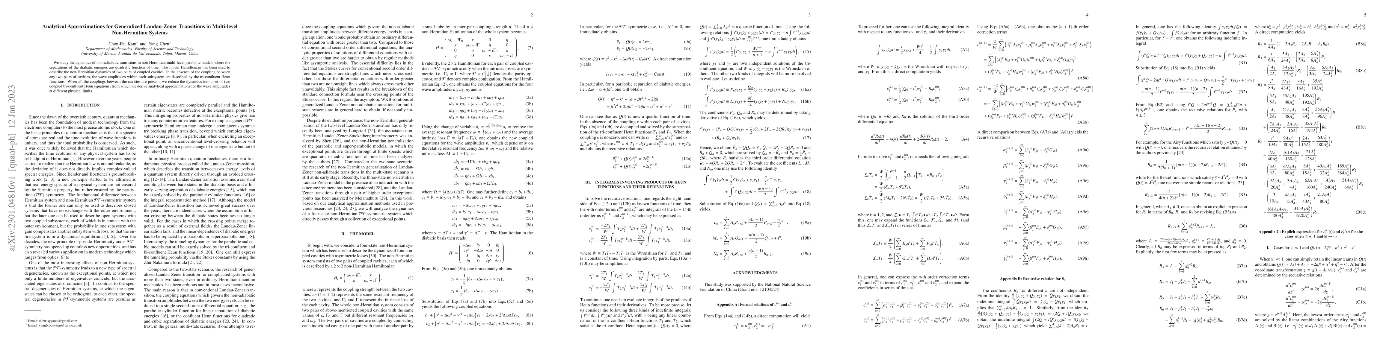 Thumbnail for Analytical Approximations for Generalized Landau-Zener Transitions in
  Multi-level Non-Hermitian Systems