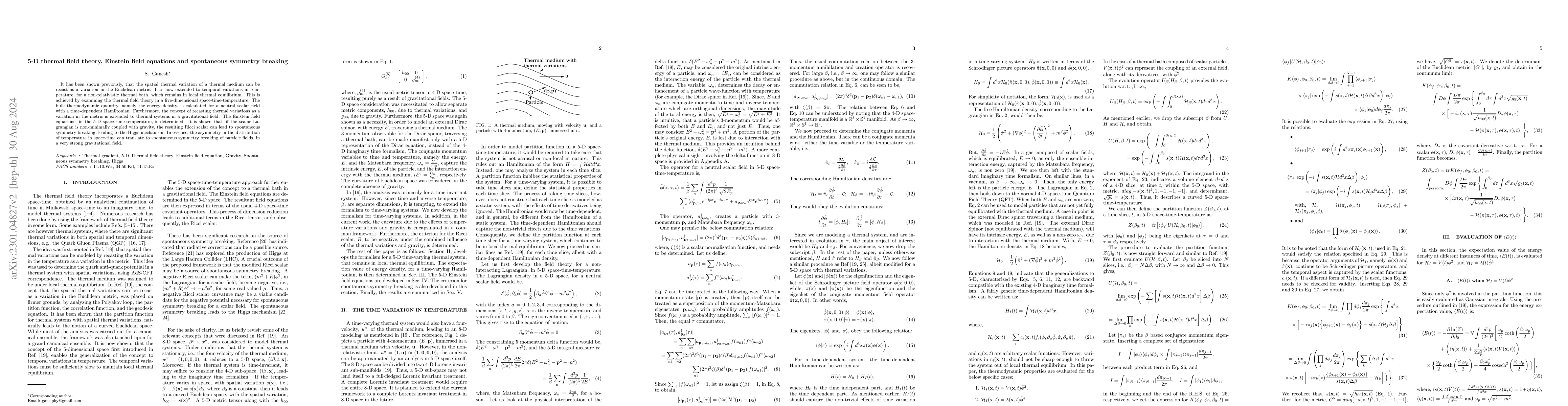 Thumbnail for 5-D thermal field theory, Einstein field equations and spontaneous
  symmetry breaking