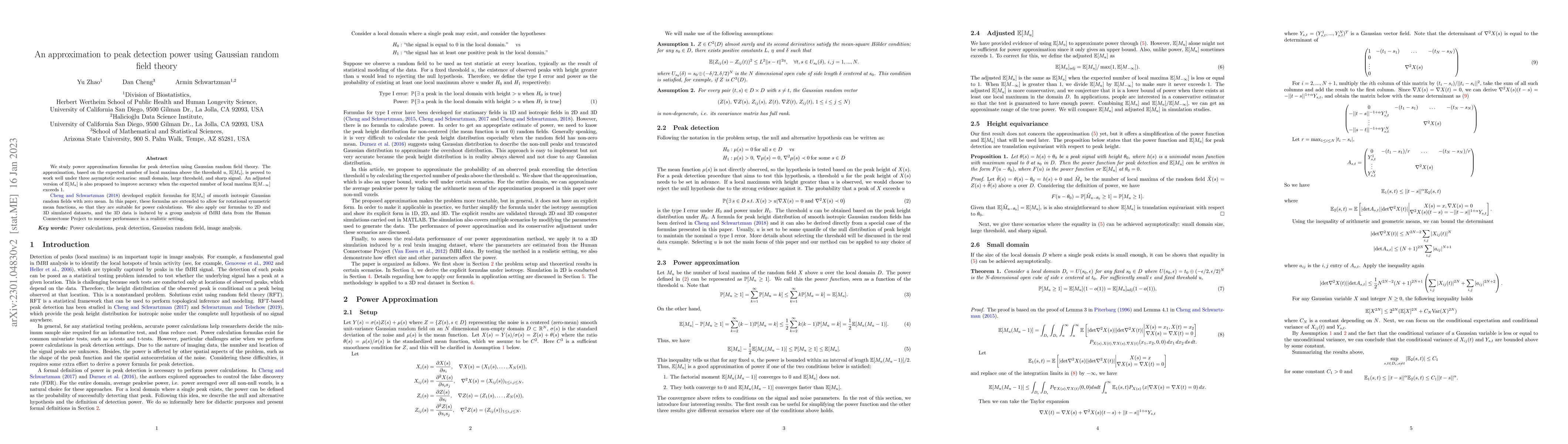 Thumbnail for An approximation to peak detection power using Gaussian random field
  theory