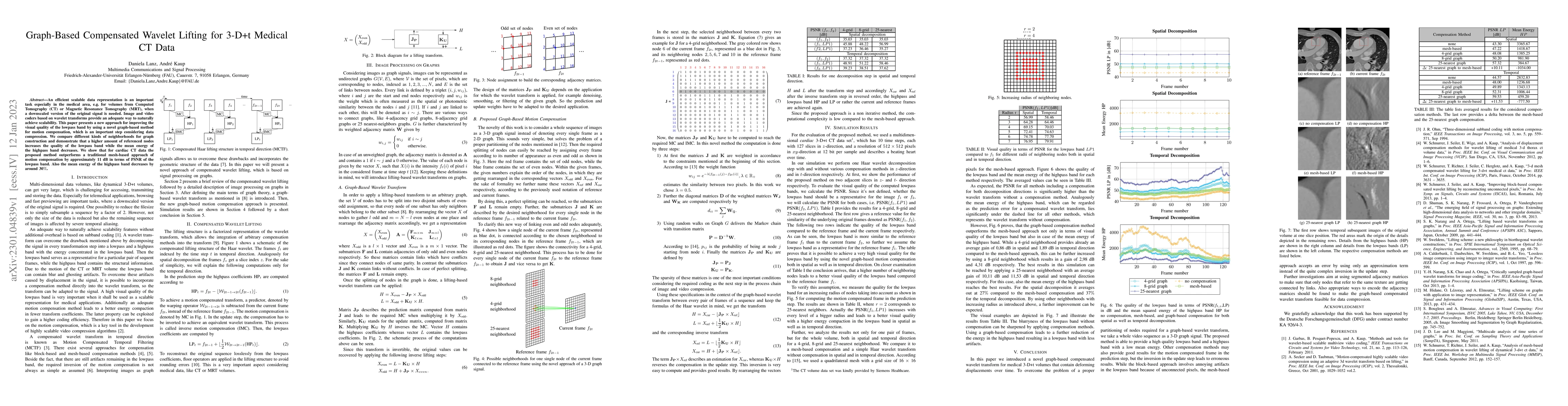 Thumbnail for Graph-based compensated wavelet lifting for 3-D+t medical CT data