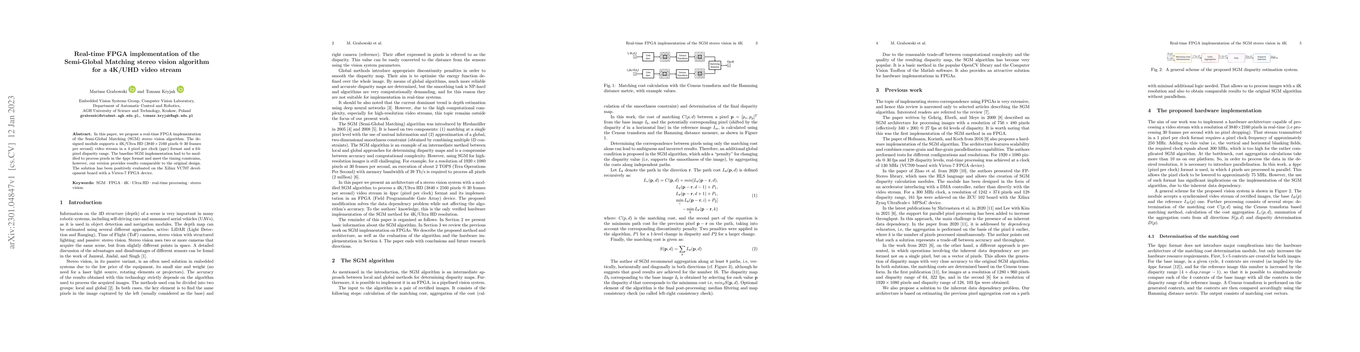 Thumbnail for Real-time FPGA implementation of the Semi-Global Matching stereo vision
  algorithm for a 4K/UHD video stream