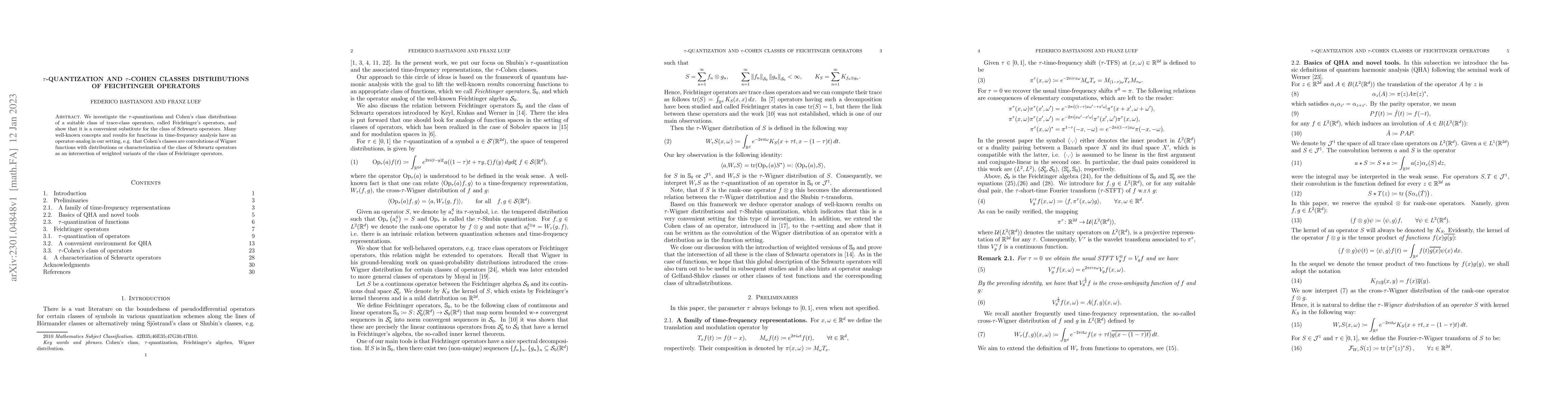 Thumbnail for $\tau$-quantization and $\tau$-Cohen classes distributions of
  Feichtinger operators