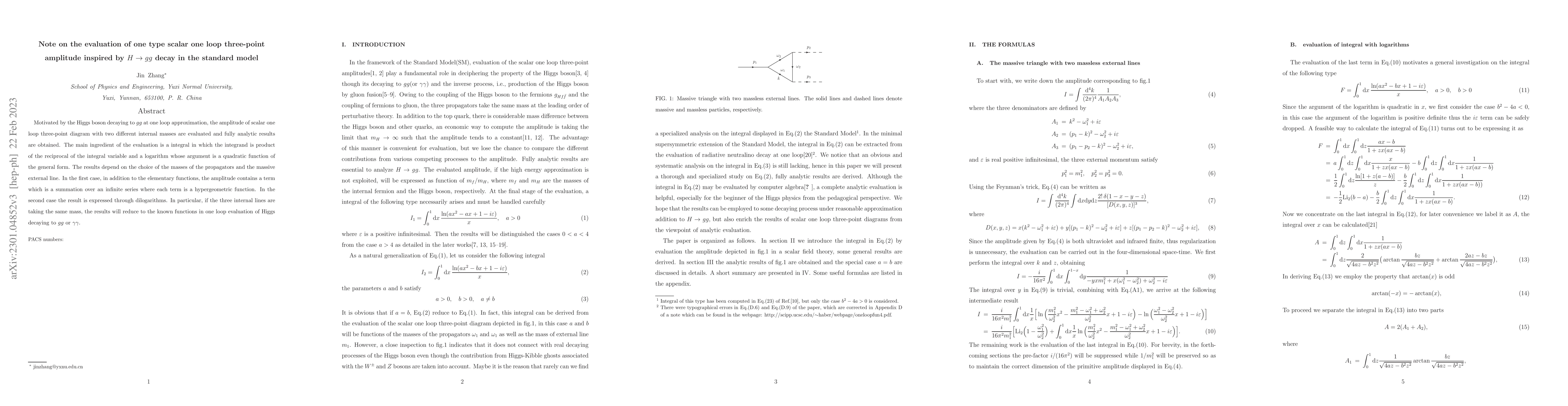 Thumbnail for Note on the evaluation of one type scalar one loop three-point amplitude
  inspired by $H\rightarrow gg$ decay in the standard model