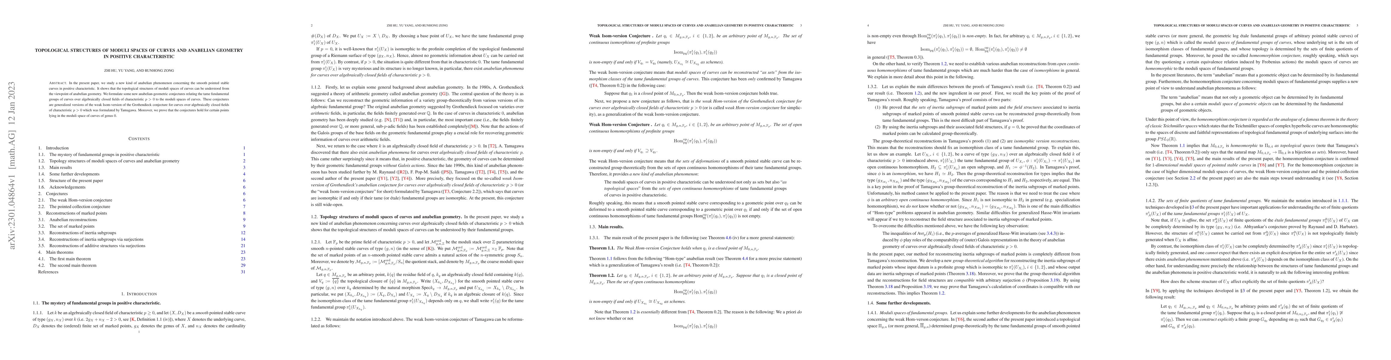 Thumbnail for Topological Structures of Moduli Spaces of Curves and Anabelian Geometry
  in Positive Characteristic