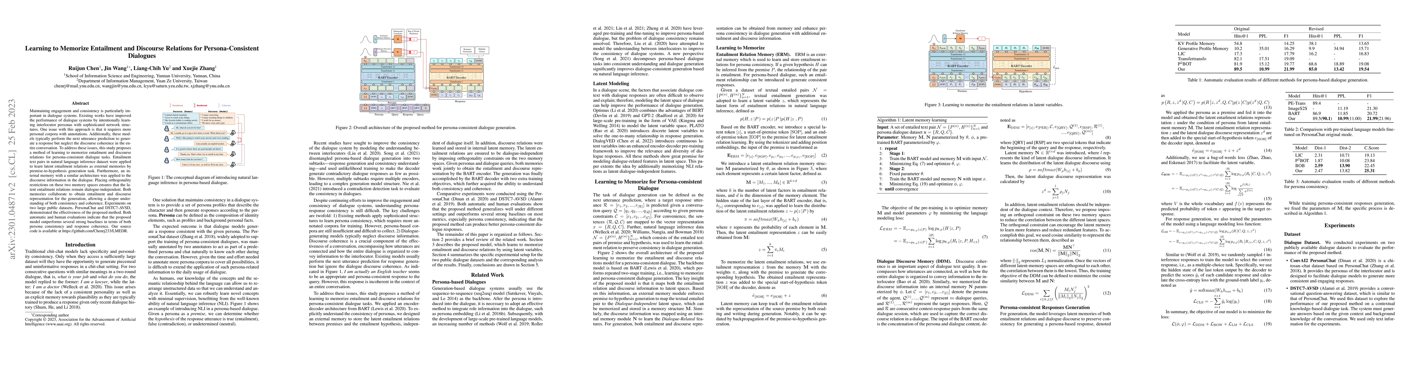 Thumbnail for Learning to Memorize Entailment and Discourse Relations for
  Persona-Consistent Dialogues