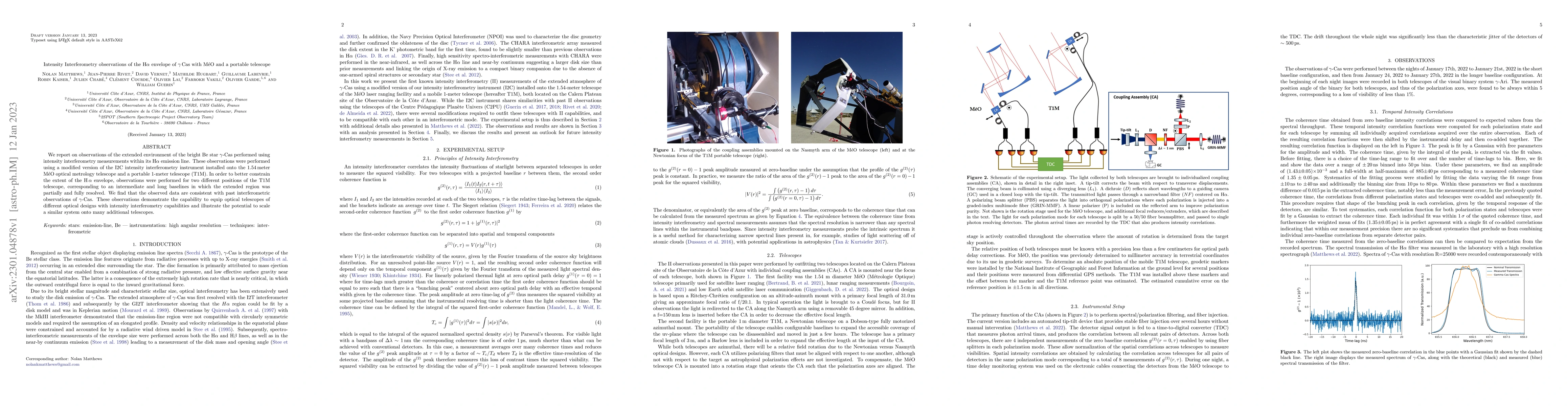 Thumbnail for Intensity Interferometry observations of the H$\alpha$ envelope of
  $\gamma$ Cas with M\'{e}O and a portable telescope