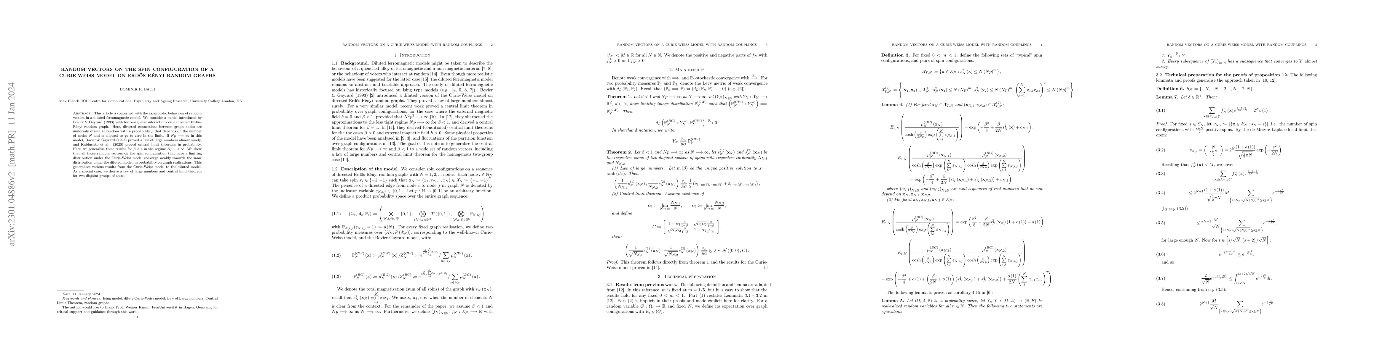 Thumbnail for Random vectors on the spin configuration of a Curie-Weiss model on
  Erdos-Renyi random graphs