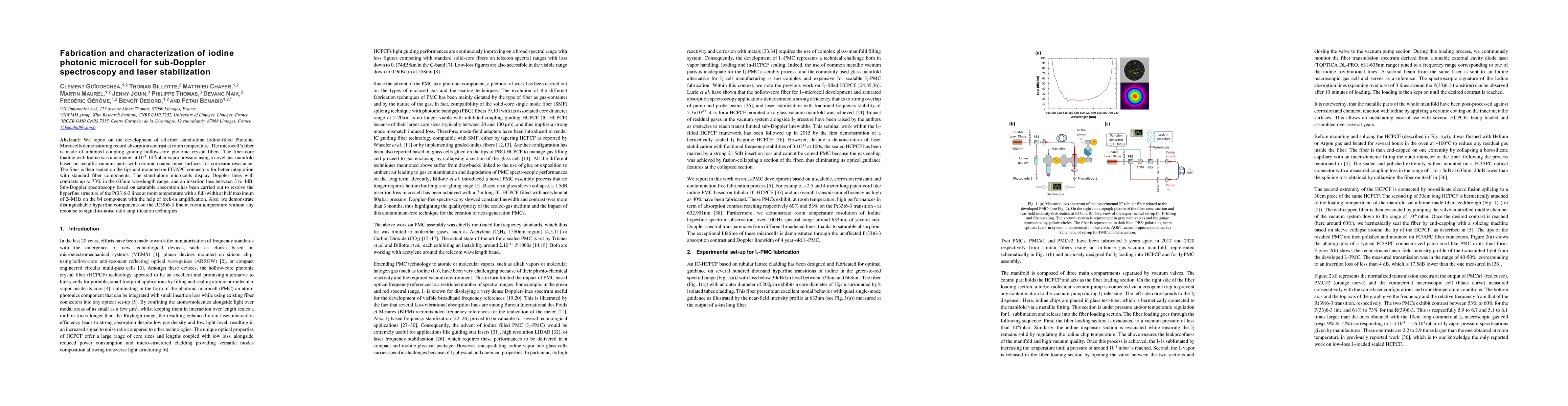 Thumbnail for Fabrication and characterization of iodine photonic microcell for
  sub-Doppler spectroscopy and laser stabilization