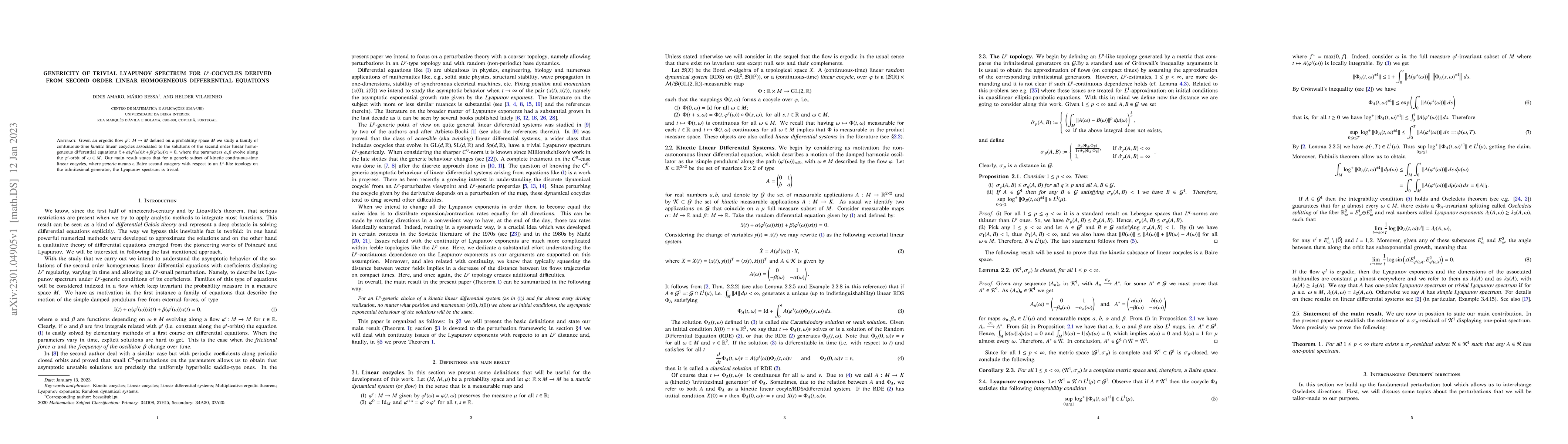 Thumbnail for Genericity of trivial Lyapunov spectrum for Lp-cocycles derived from
  second order linear homogeneous differential equations