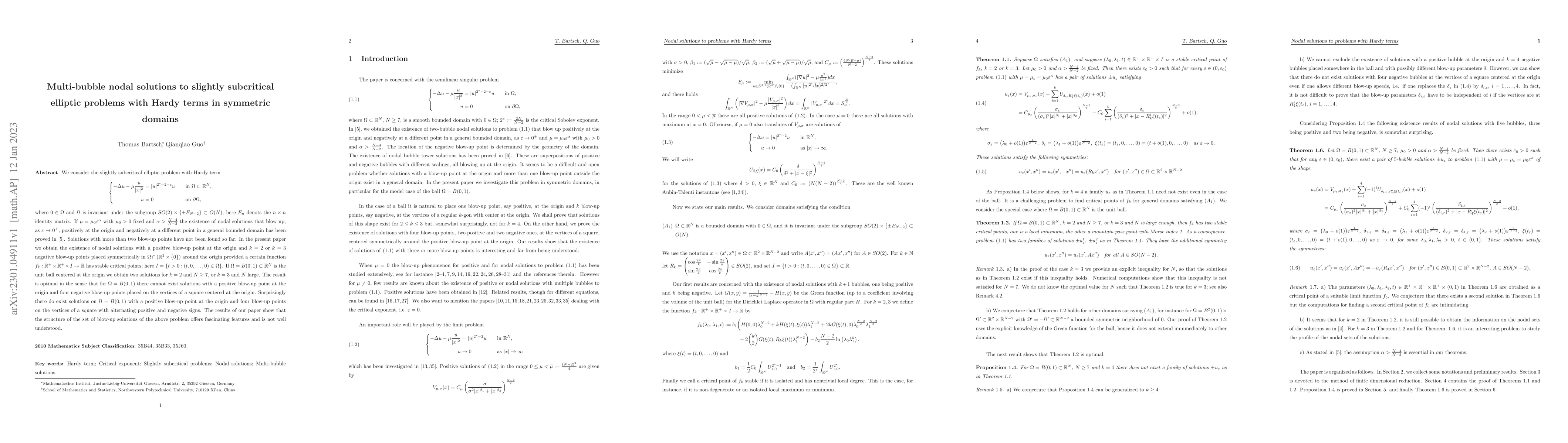 Thumbnail for Multi-bubble nodal solutions to slightly subcritical elliptic problems
  with Hardy terms in symmetric domains
