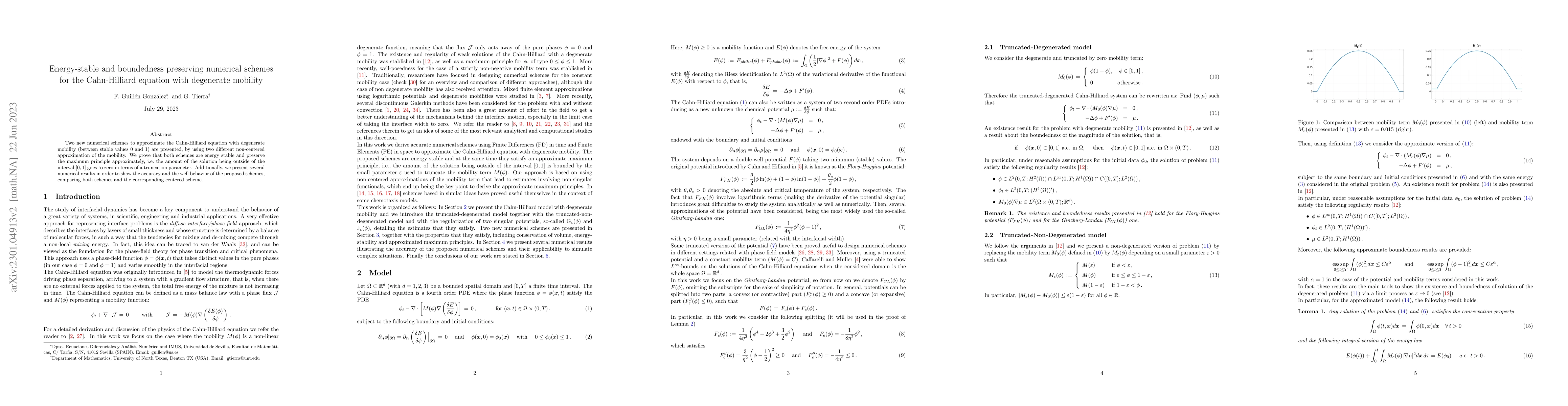 Thumbnail for Energy-stable and boundedness preserving numerical schemes for the
  Cahn-Hilliard equation with degenerate mobility