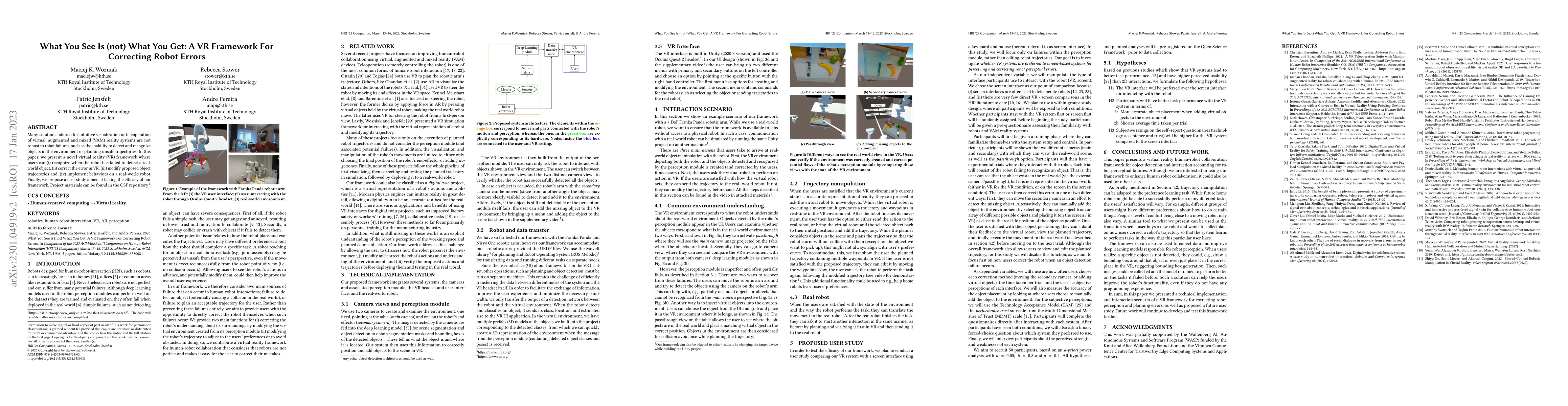 Thumbnail for What you see is (not) what you get: A VR Framework for Correcting Robot
  Errors