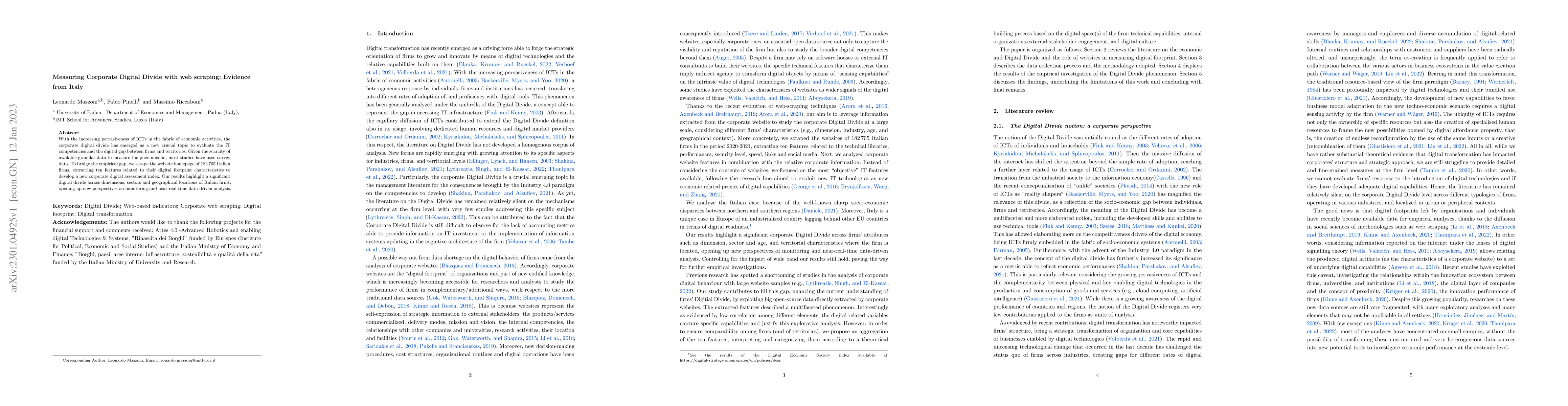 Thumbnail for Measuring Corporate Digital Divide with web scraping: Evidence from
  Italy