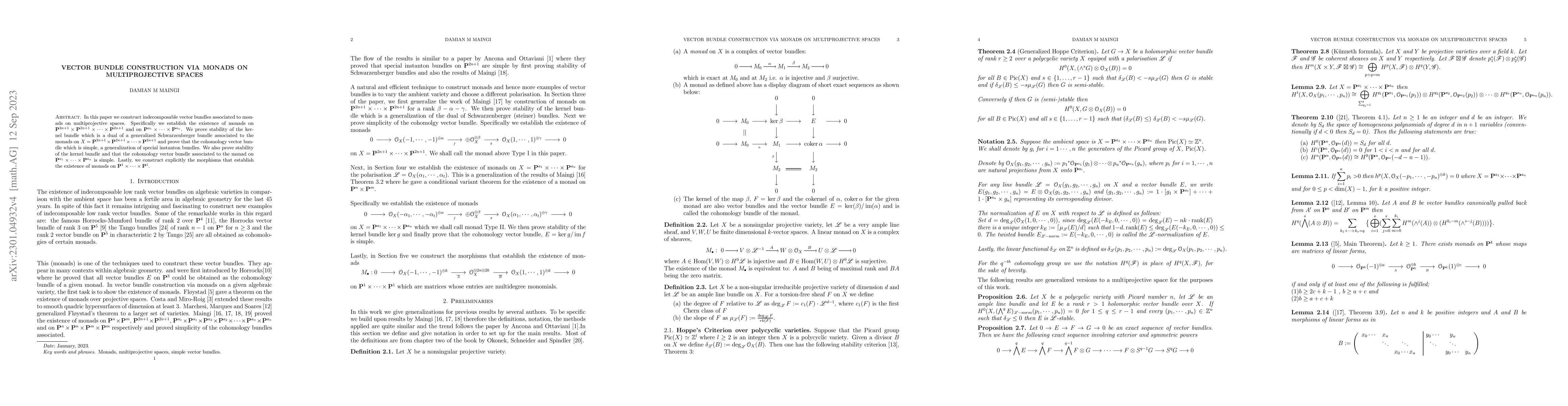 Thumbnail for Vector Bundle construction via Monads on multiprojective Spaces