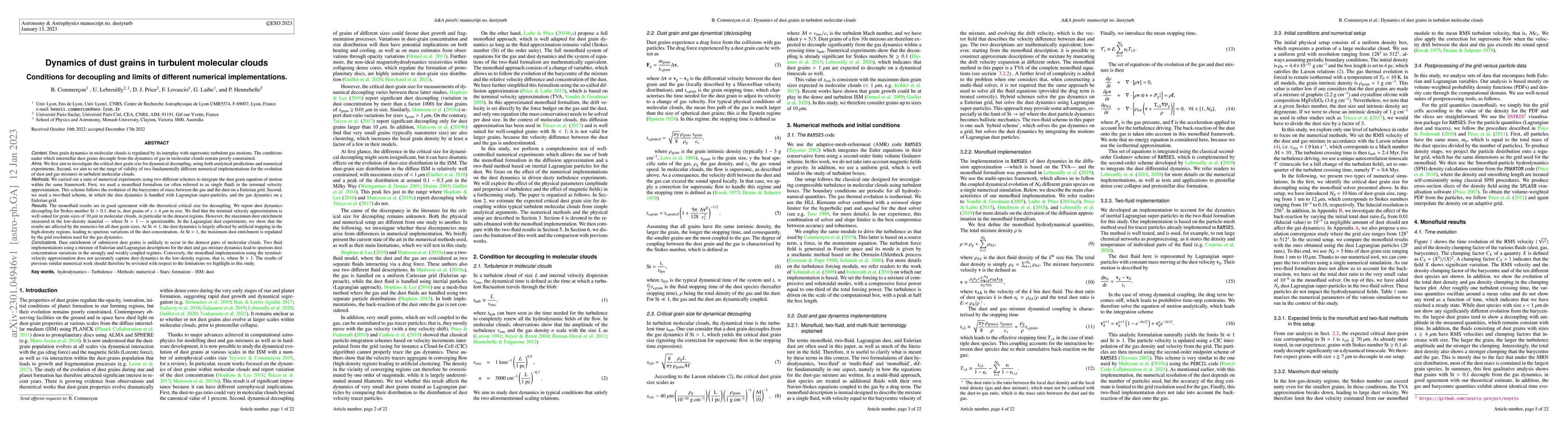Thumbnail for Dynamics of dust grains in turbulent molecular clouds. Conditions for
  decoupling and limits of different numerical implementations