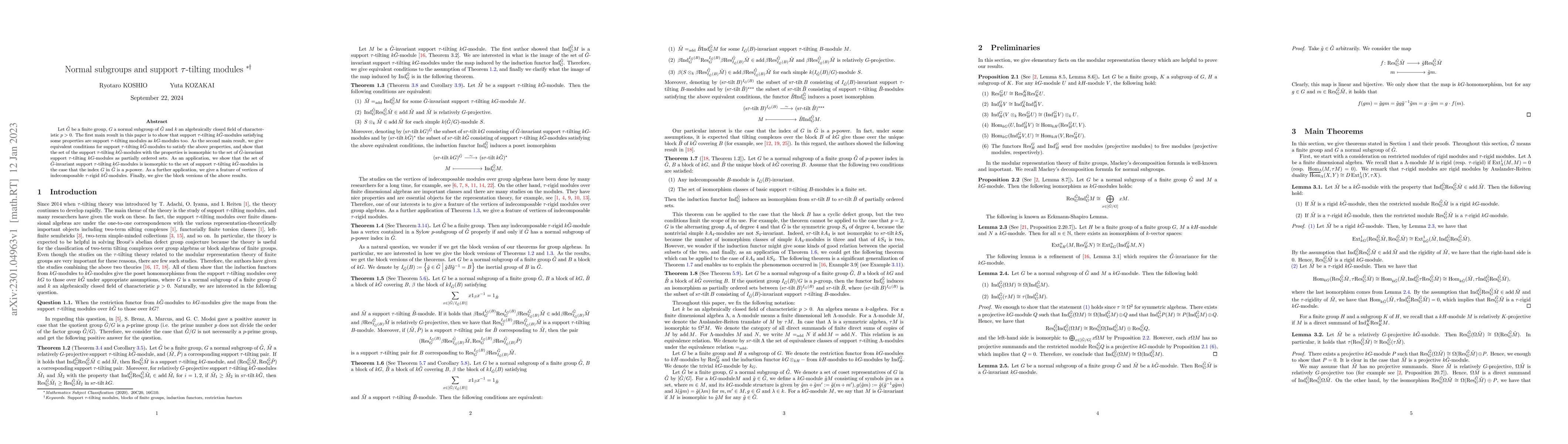 Thumbnail for Normal subgroups and support $\tau$-tilting modules