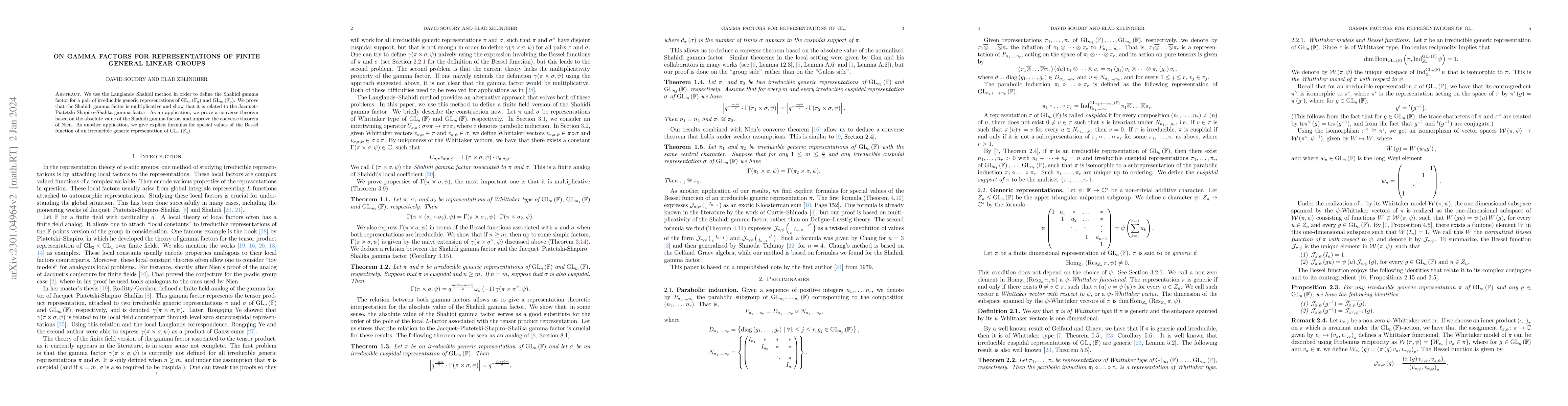 Thumbnail for On gamma factors for representations of finite general linear groups