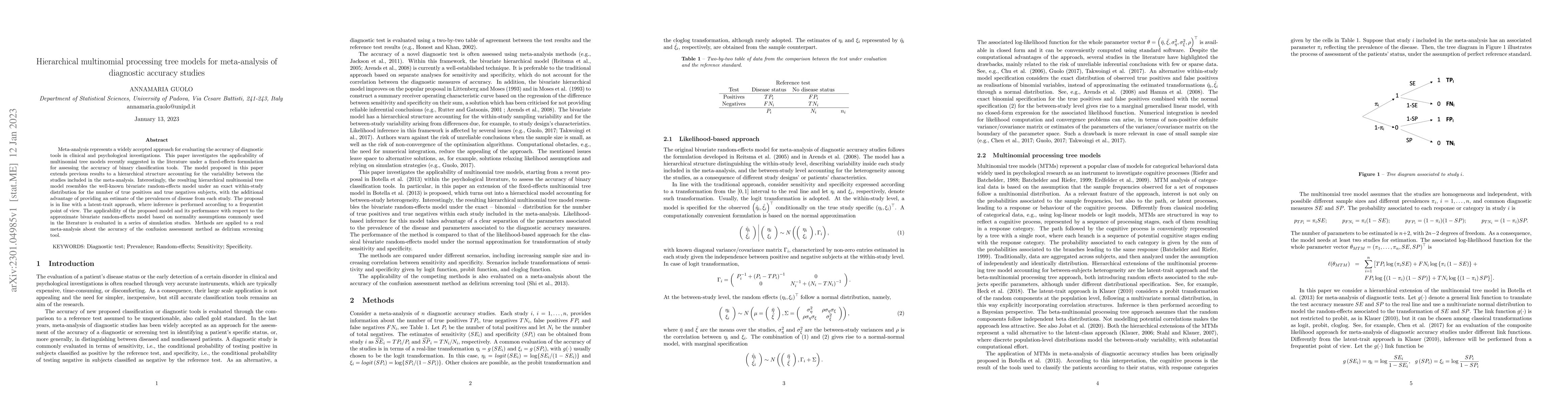 Thumbnail for Hierarchical multinomial processing tree models for meta-analysis of
  diagnostic accuracy studies