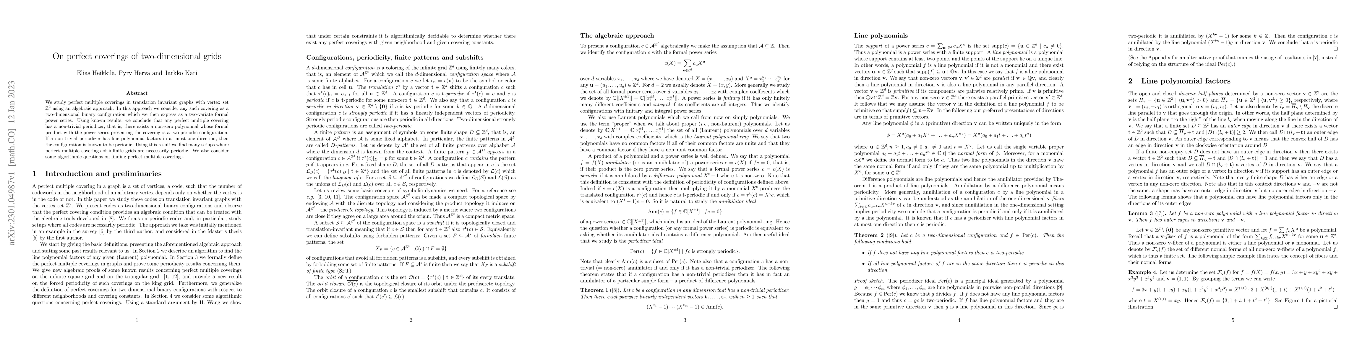 Thumbnail for On perfect coverings of two-dimensional grids